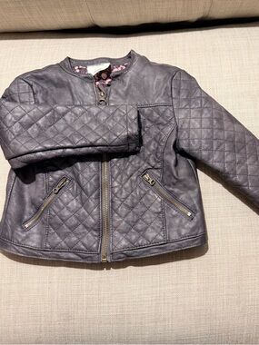 Quilted Black Leather-Look Jacket with Gold Zippers